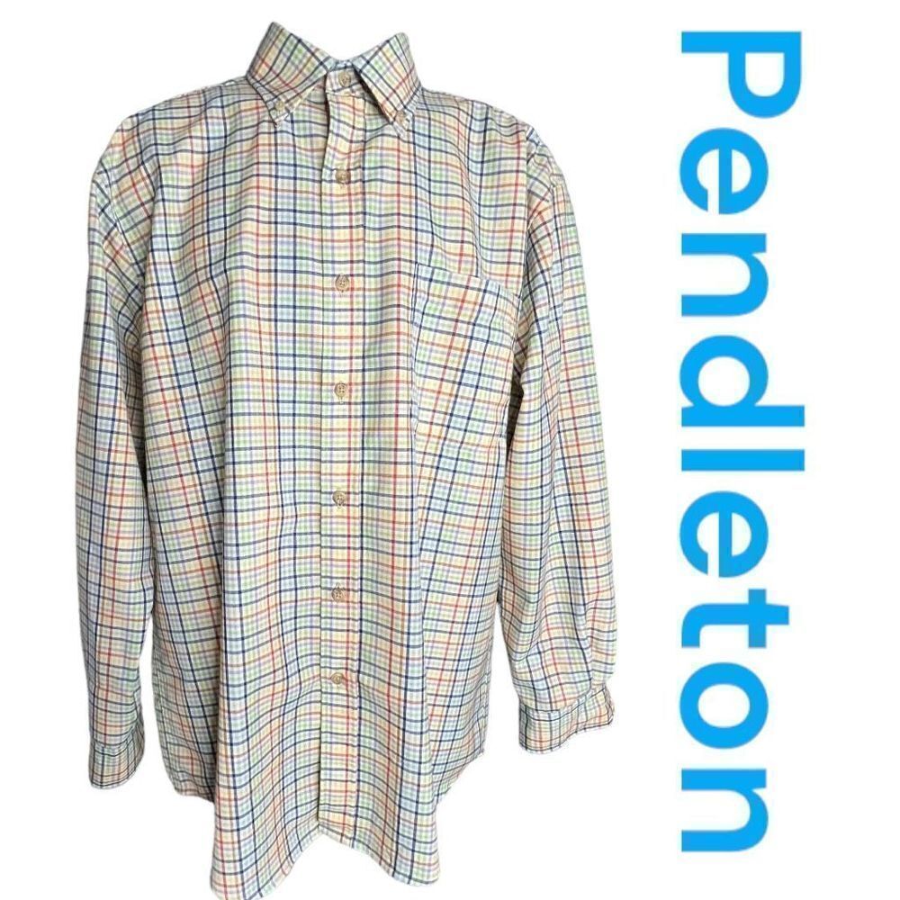 Pendleton Men's Wool Striped Long Sleeve Button-Down Shirt Multi-Color Medium